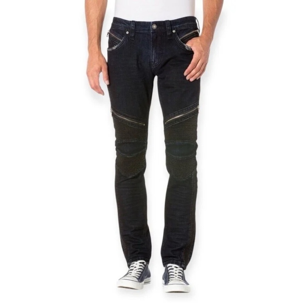 Rock Revival Men's Dark Washed Blue Frady Moto Stretch Skinny Fit Jeans 38 NWT